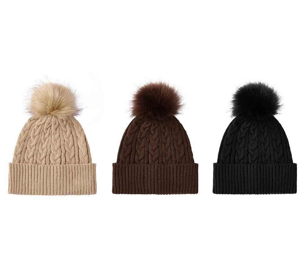 EVERAUĀ® Soft Wool Blend Pom Pom Beanie Conira Hat EVERAU