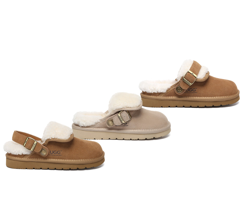 3-Way Style UGG Slippers Sheepskin Wool Adjustable Strap Slingback Tenley