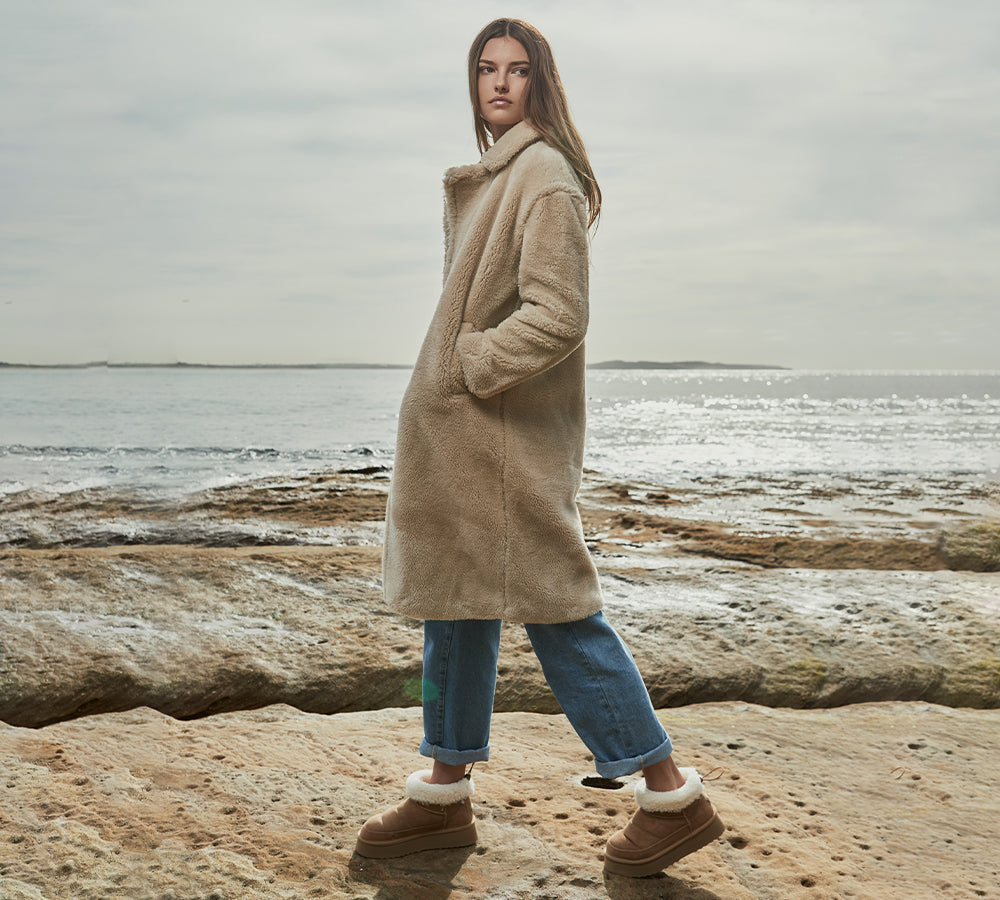 UGG EVERAU?? UGG Boots Women Sheepskin Wool Drawstring Platform Payton EVERAU