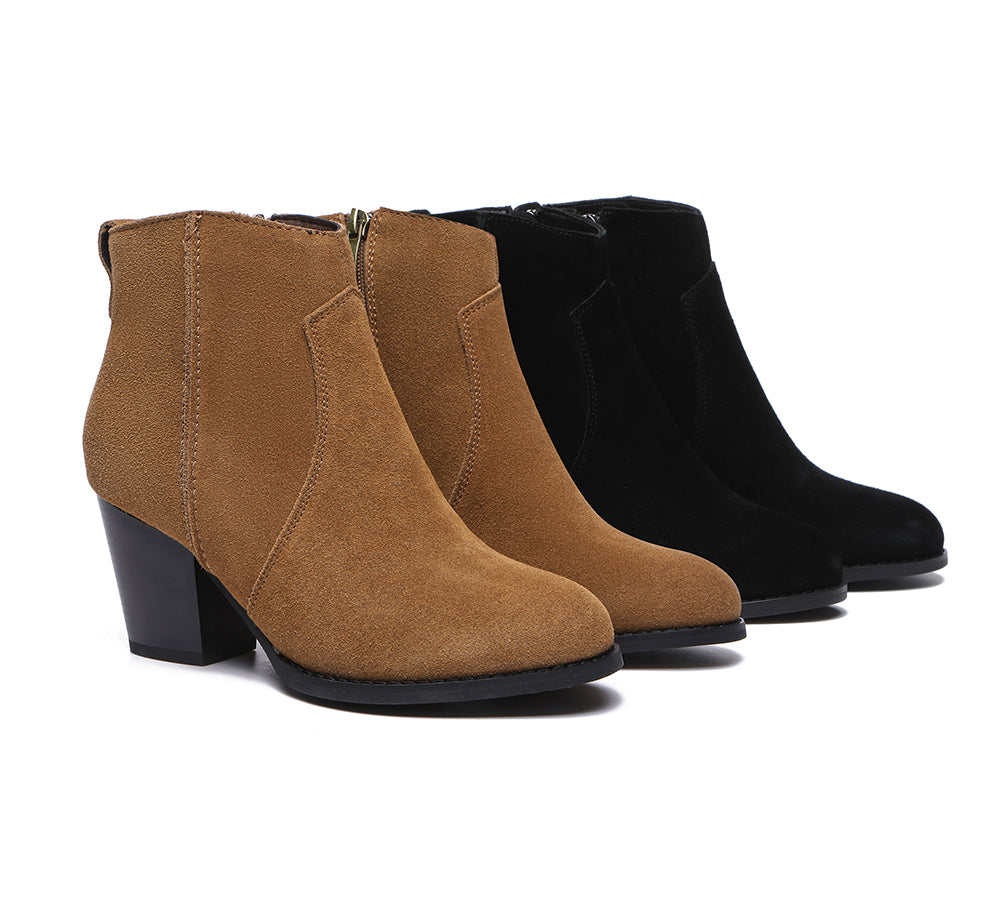 Leather Boots - Ankle Leather Zipper Heel Boots Women Velora