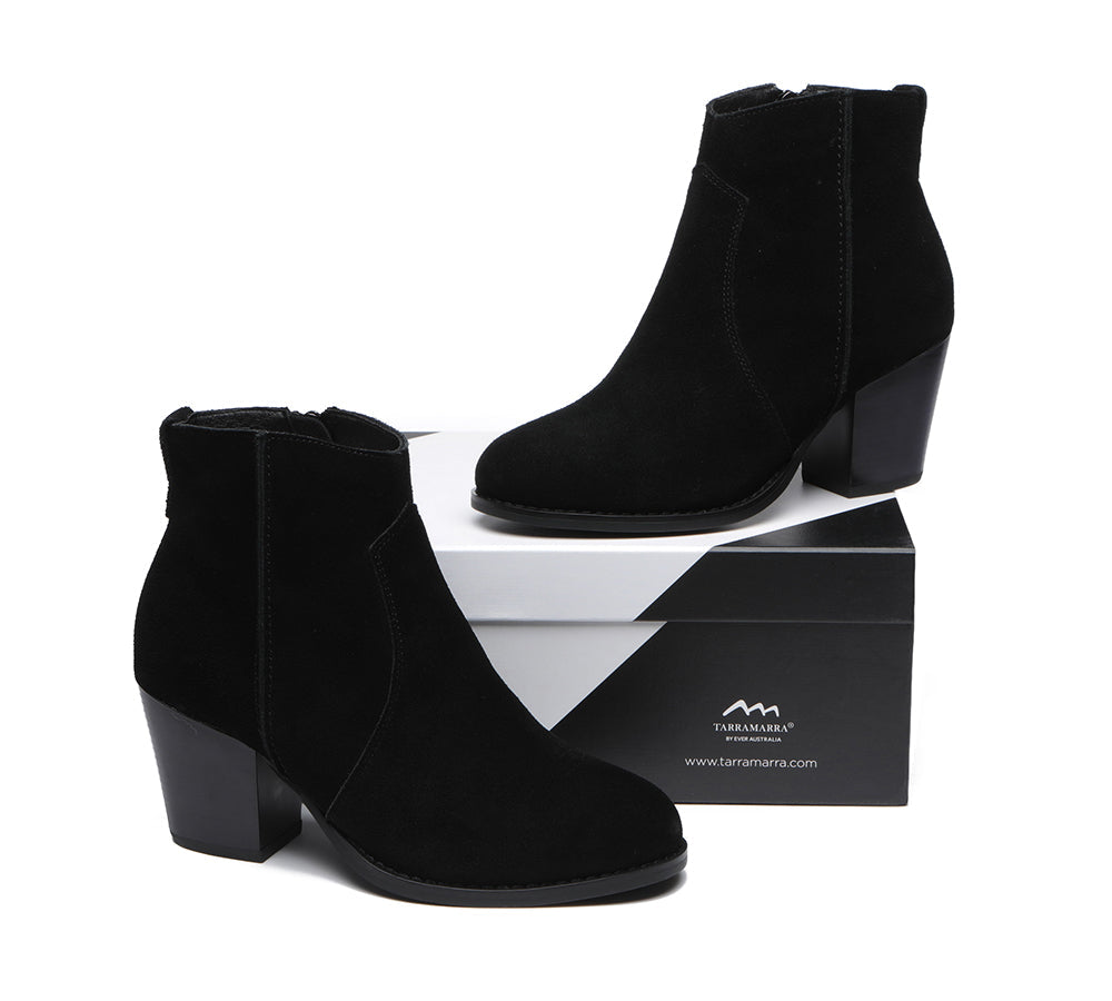 Leather Boots - Ankle Leather Zipper Heel Boots Women Velora
