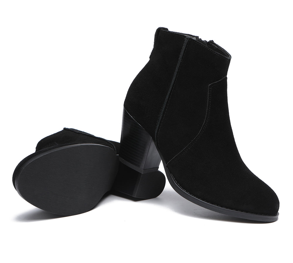 Leather Boots - Ankle Leather Zipper Heel Boots Women Velora