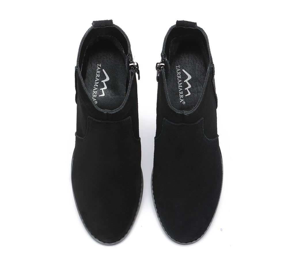 Leather Boots - Ankle Leather Zipper Heel Boots Women Velora