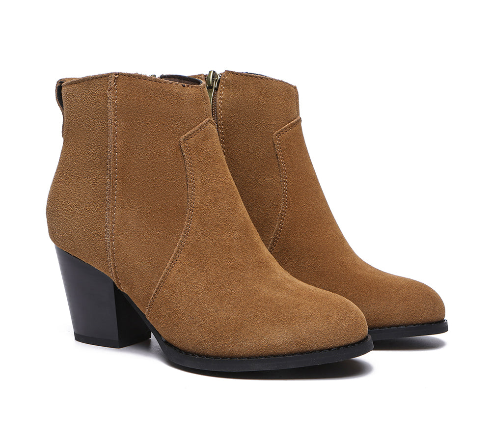 Leather Boots - Ankle Leather Zipper Heel Boots Women Velora
