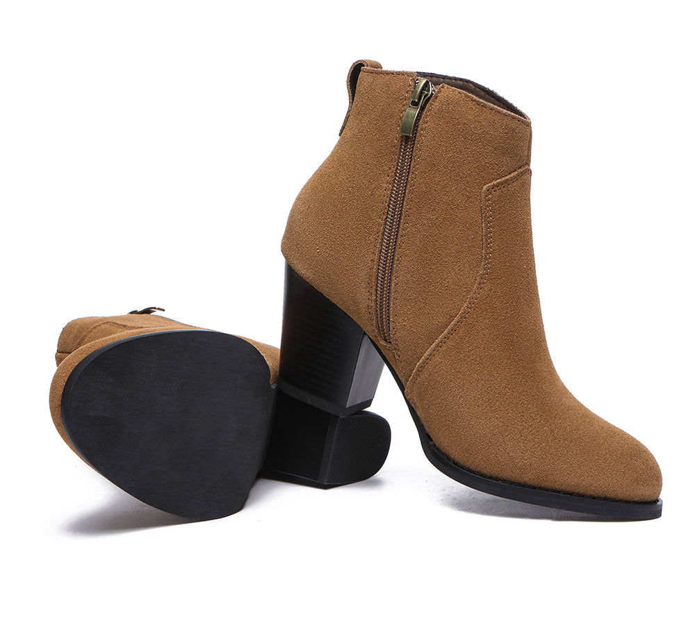 Leather Boots - Ankle Leather Zipper Heel Boots Women Velora
