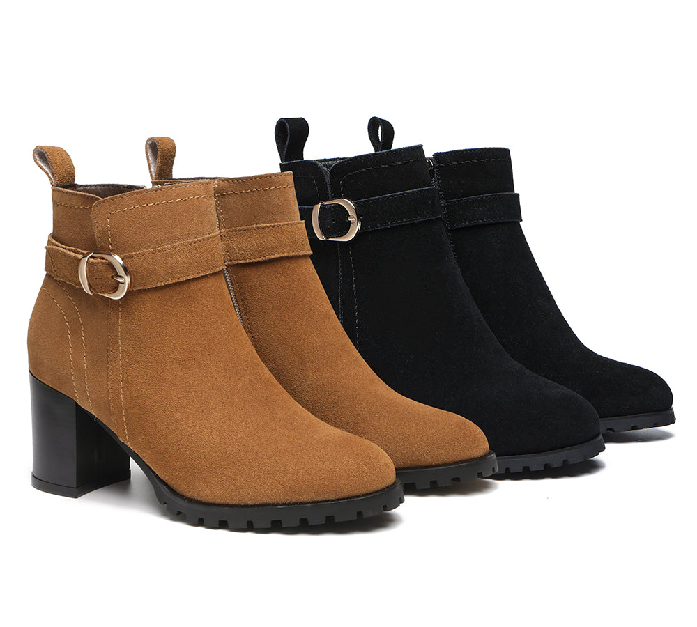 Leather Boots - Leather Zipper Ankle Heel Boots Women Vica