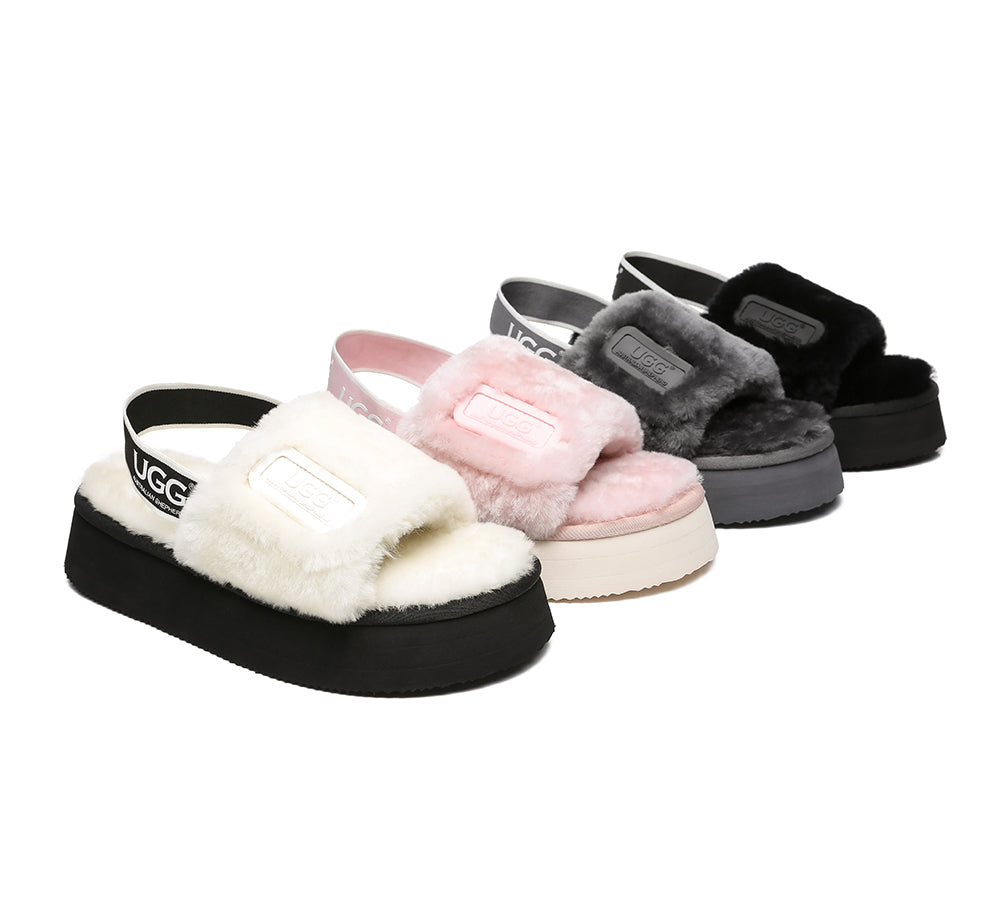 Slides - AS UGG Women High Platform Fluffy Slides Poppin