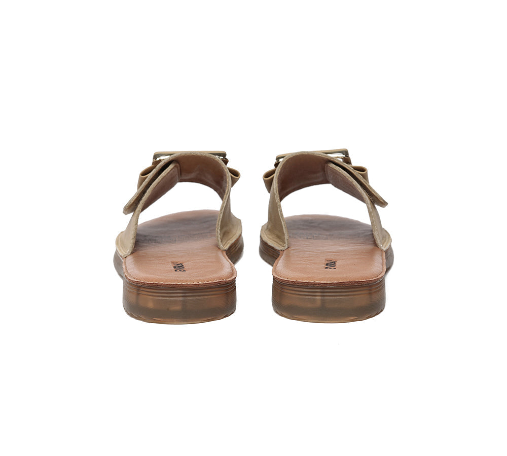 Slides - EVERAU® Women Leather Buckle Adjustable Ultra Soft Flat Slides Bera