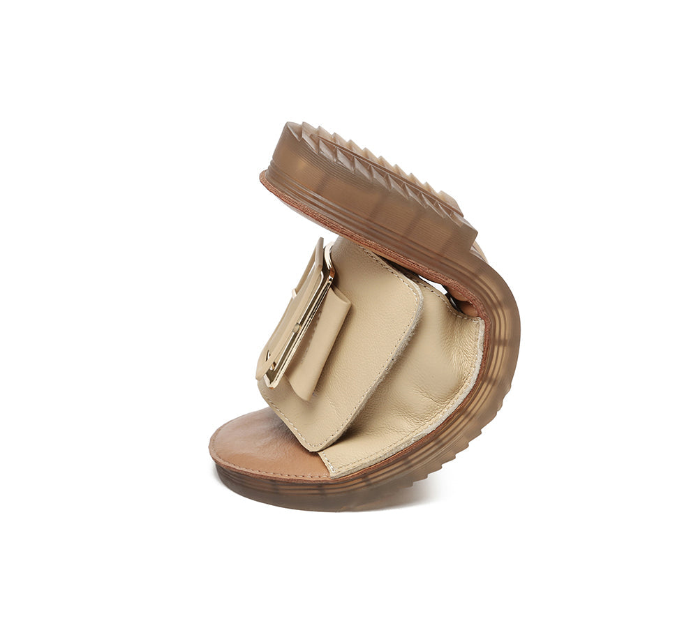 Slides - EVERAU® Women Leather Buckle Adjustable Ultra Soft Flat Slides Bera