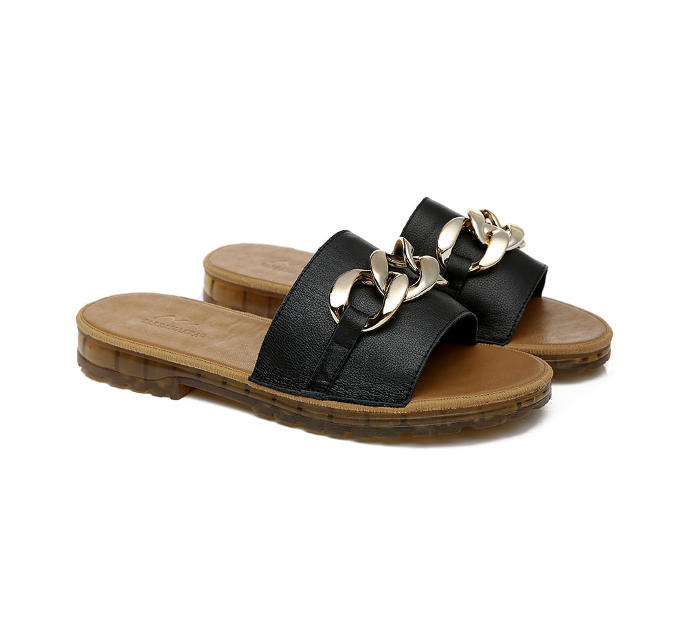 Slides - Leather Flat Slides Women Jianna Ultra Soft Footbed