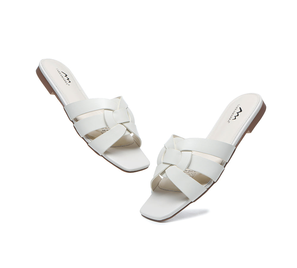 Slides - Leather Woven Flat Slides Women Jennifer