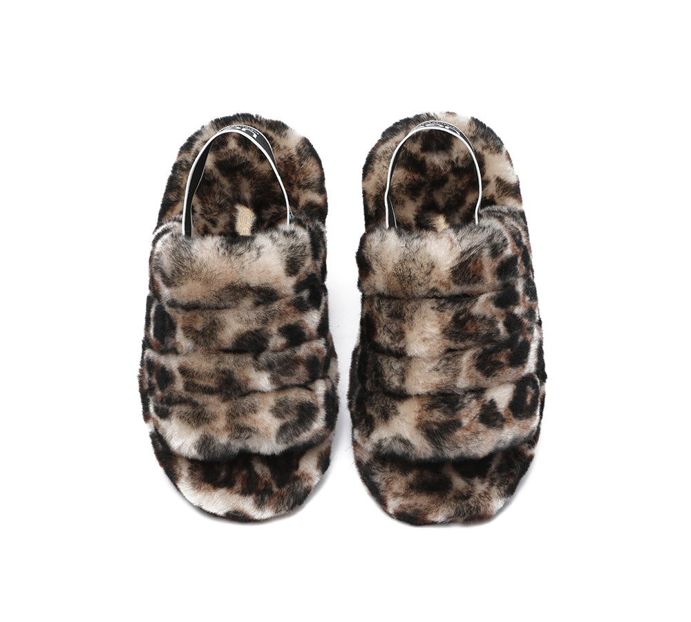 Slides - Leopard Print Fluffy Slides Women Pamela