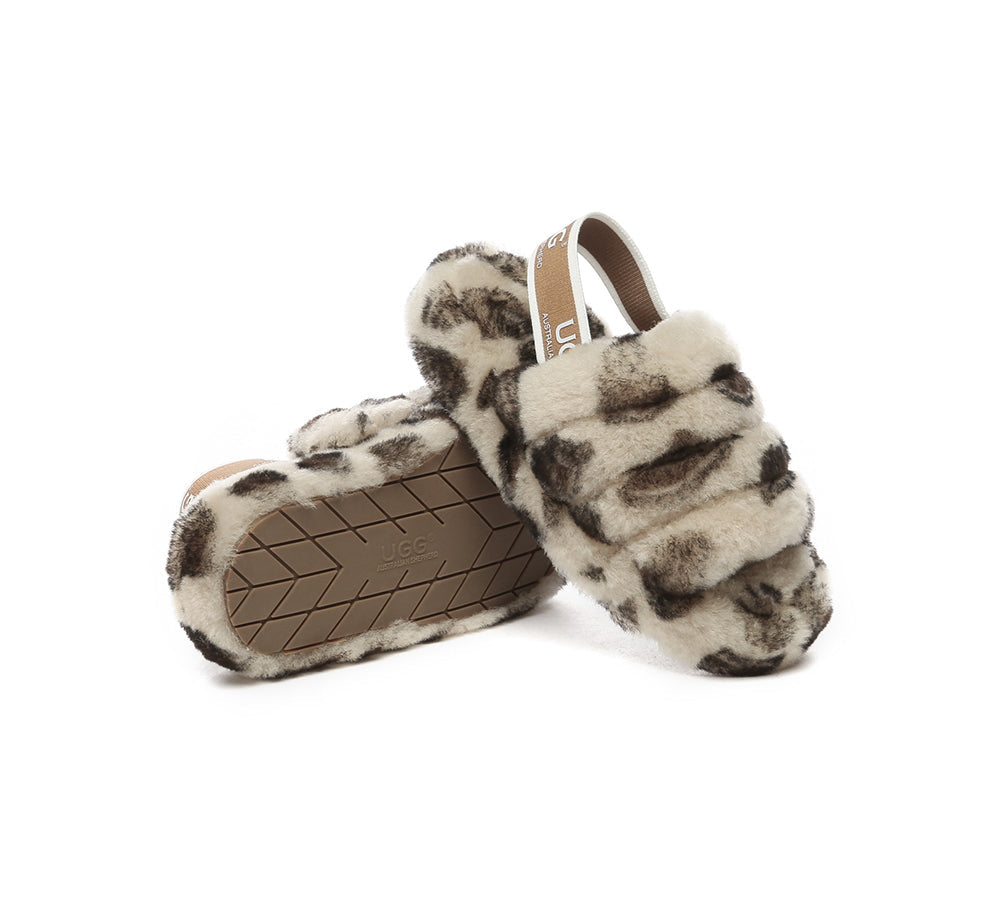 Slides - UGG Kids Fluffy Slides Slingback Leopard Puffy