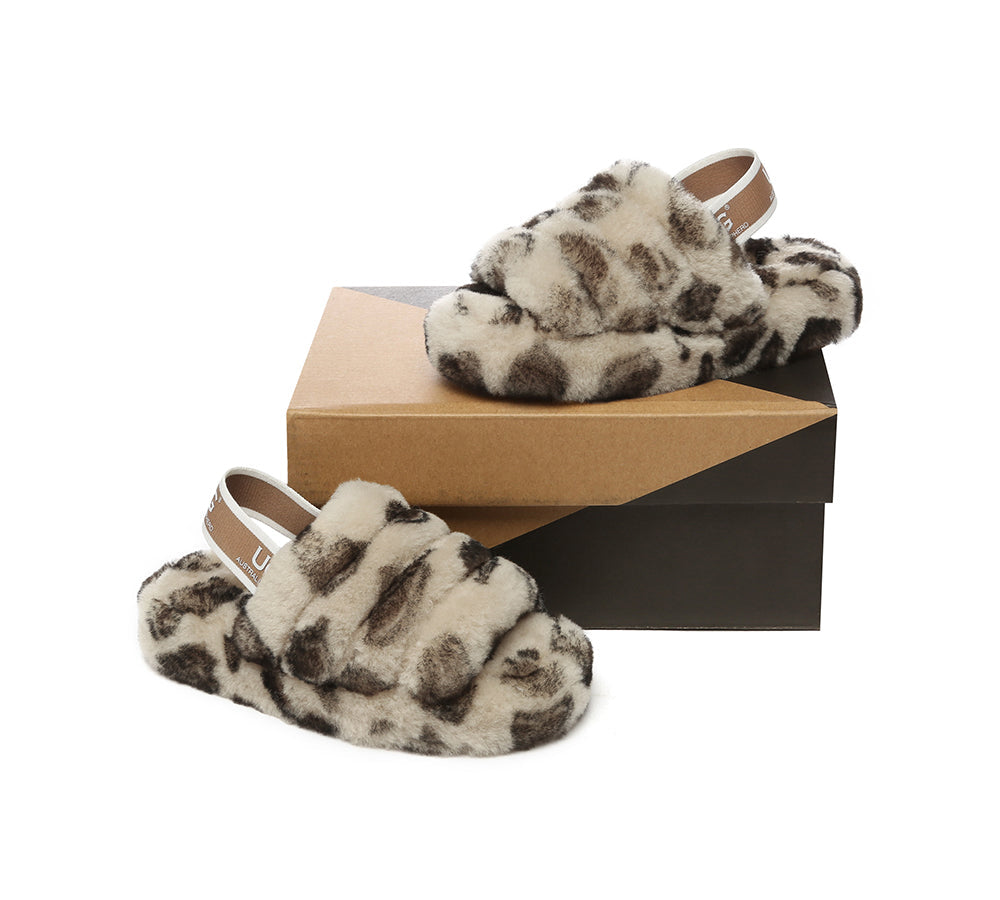 Slides - UGG Kids Fluffy Slides Slingback Leopard Puffy