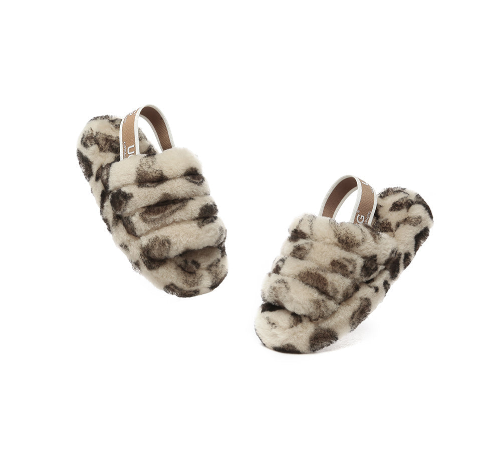 Slides - UGG Kids Fluffy Slides Slingback Leopard Puffy