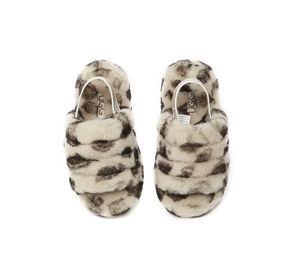 Slides - UGG Kids Fluffy Slides Slingback Leopard Puffy