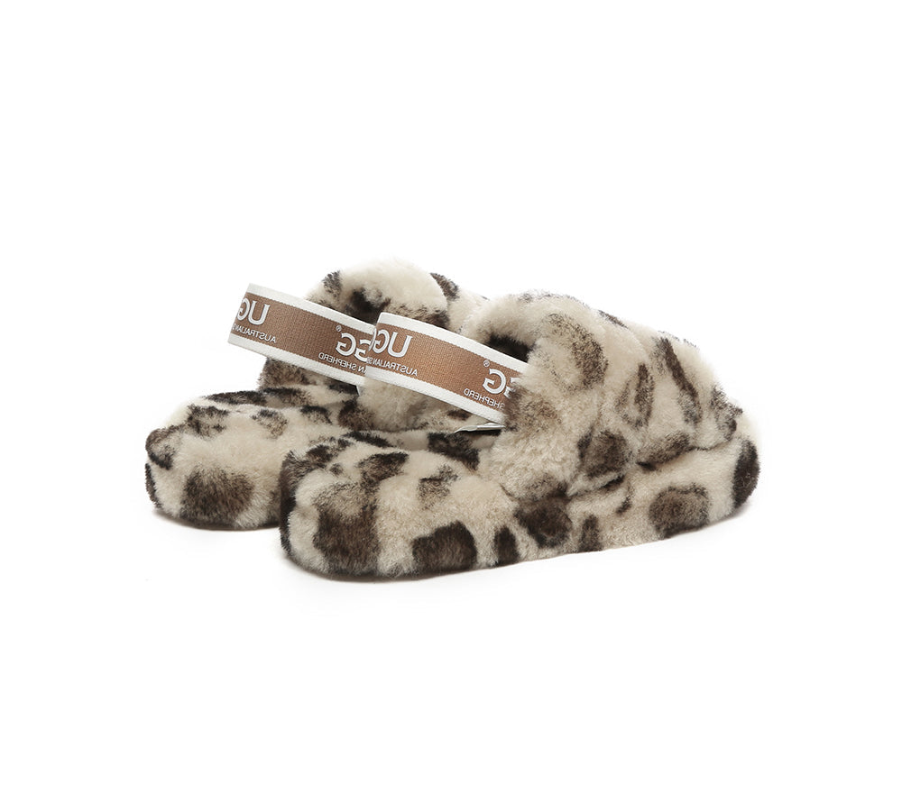 Slides - UGG Kids Fluffy Slides Slingback Leopard Puffy