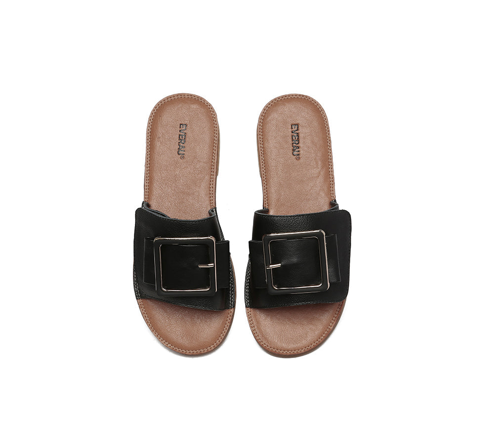 Slides - Women Leather Buckle Top Ultra Soft Slides Bera