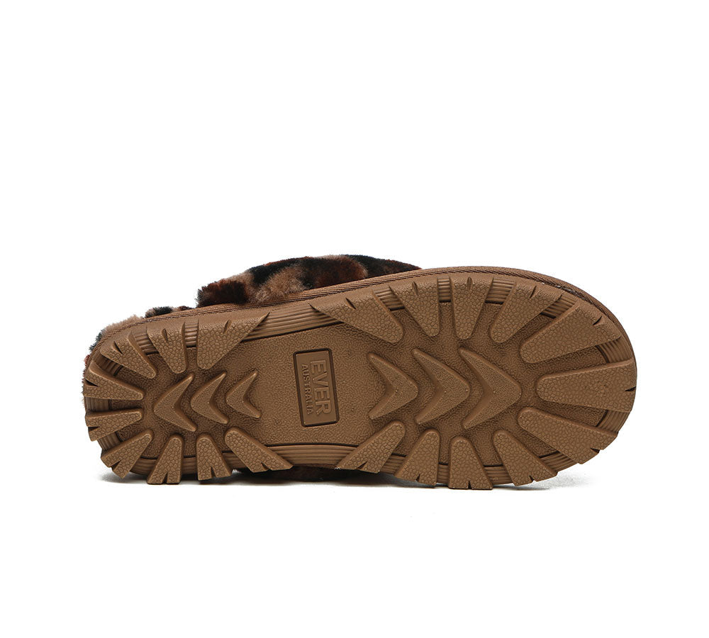 Slippers - UGG Slippers Double Face Sheepskin Women Leopard Print Slipper