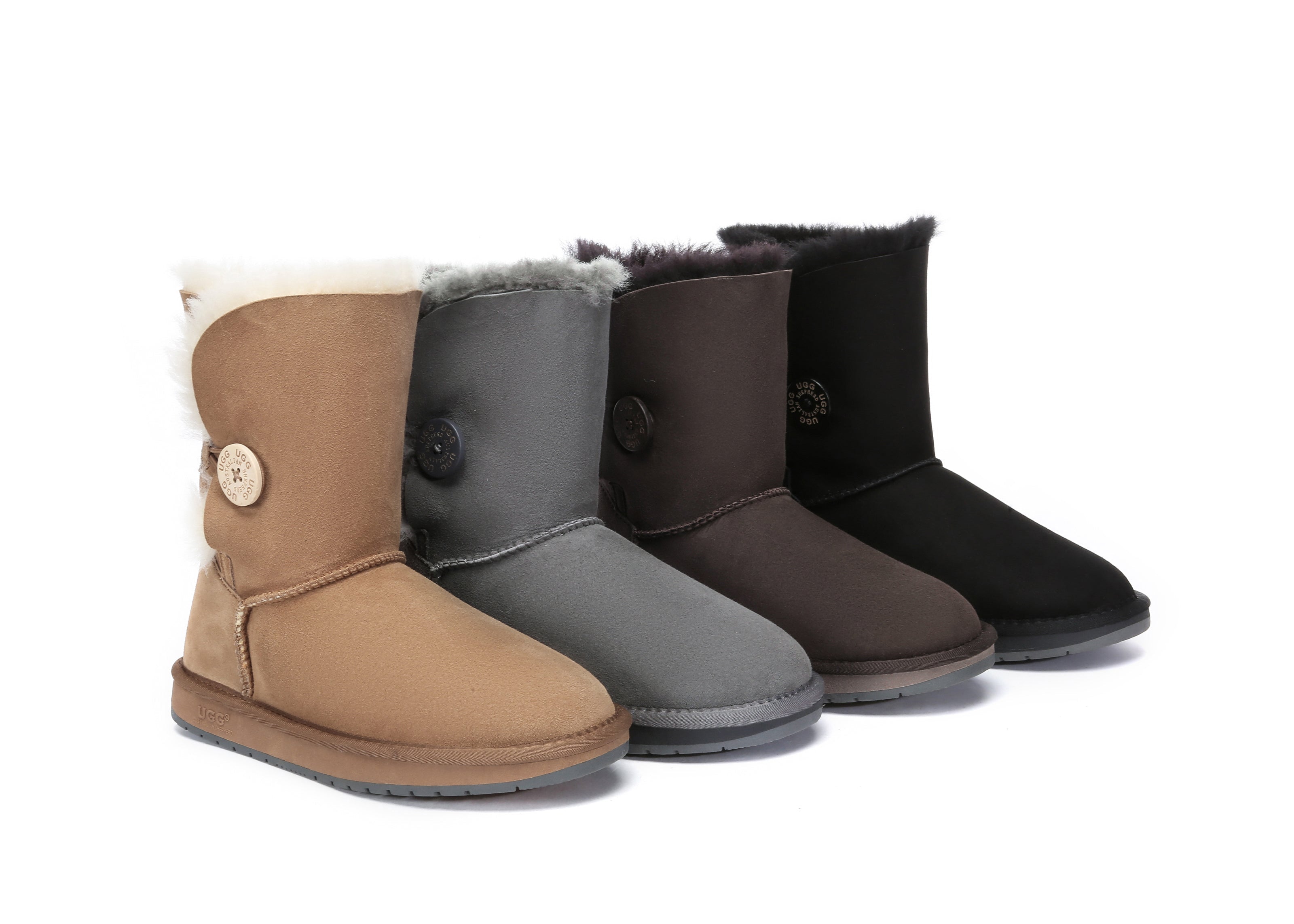 UGG Boots - AS UGG Boots Double Face Sheepskin Short Button