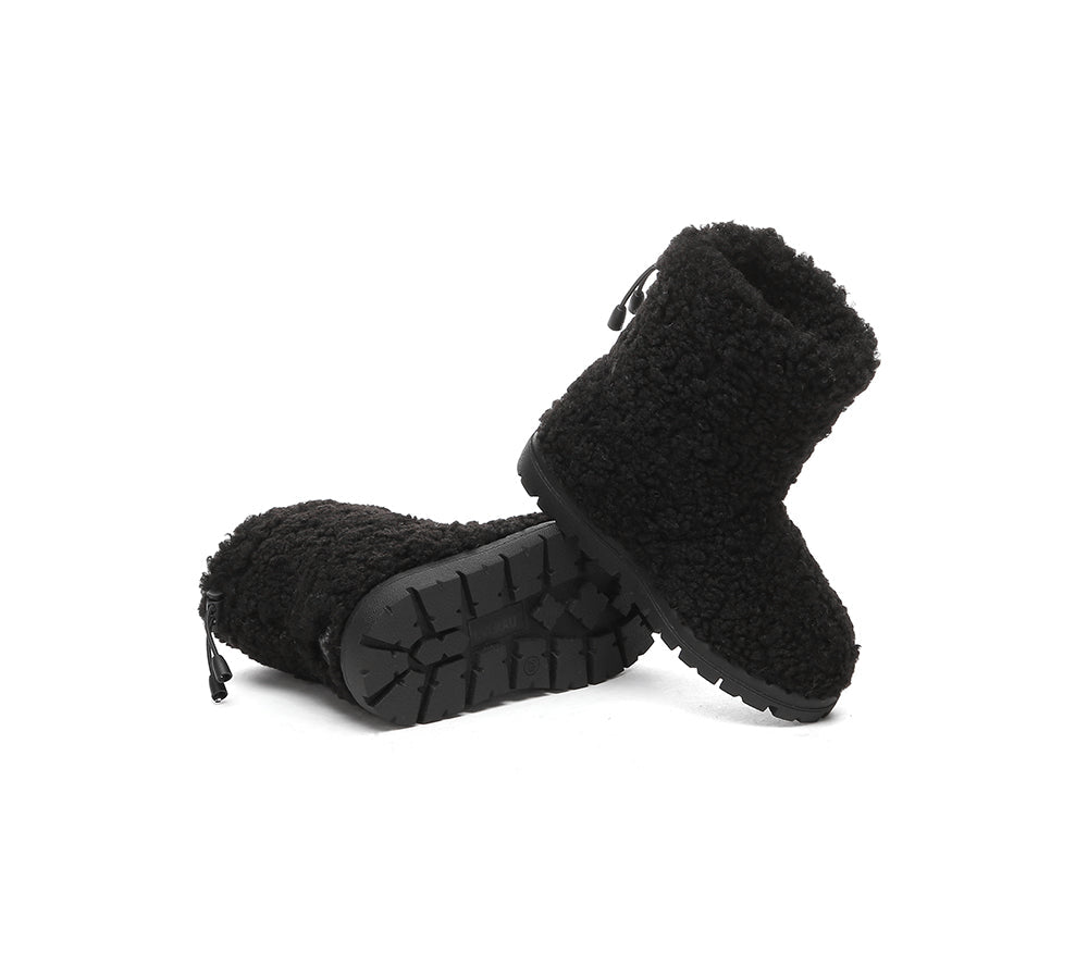 UGG Boots - EVERAU® UGG Kids Sheepskin Wool Plush Adjustable Drawstring Boots Peggy