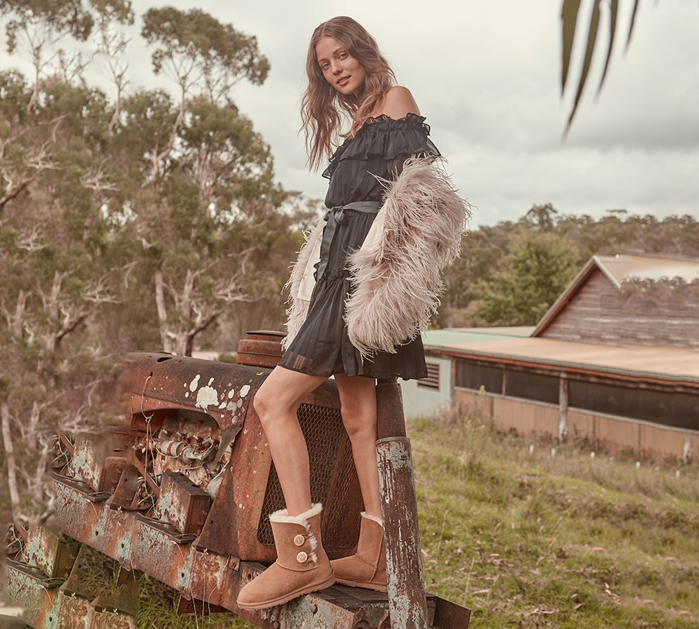 UGG Boots - EVERAUĀ® UGG Sheepskin Wool Boots Short Twin Button