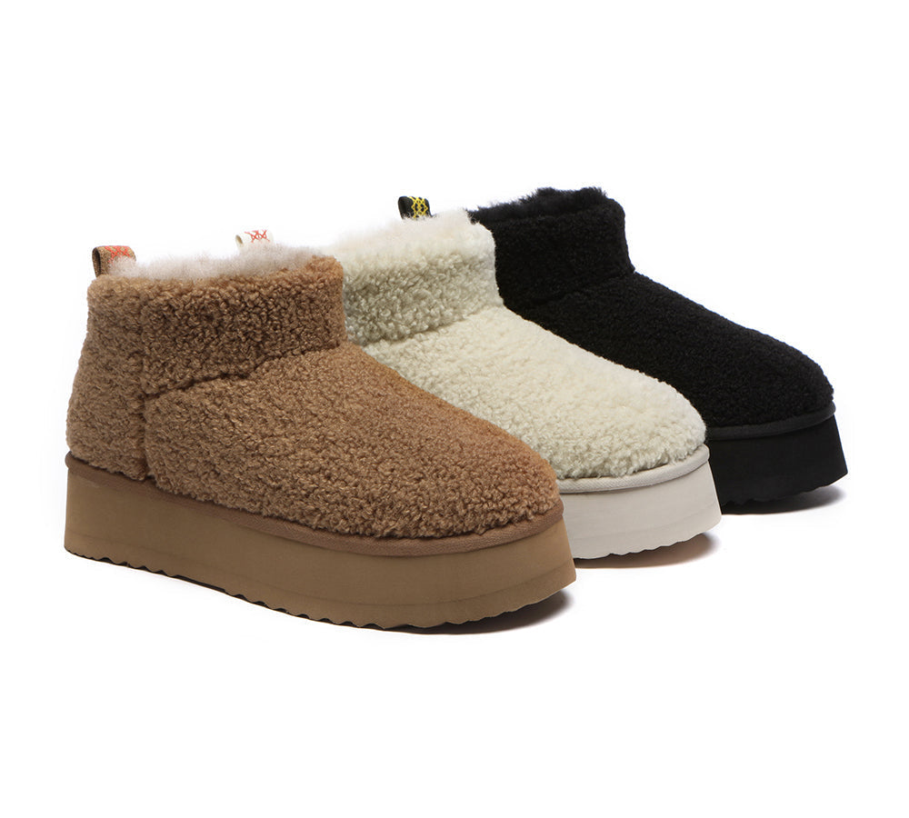 UGG Boots - EVERAU® UGG Sheepskin Wool Plush Ankle Platform Boots Ultra Teddycozy