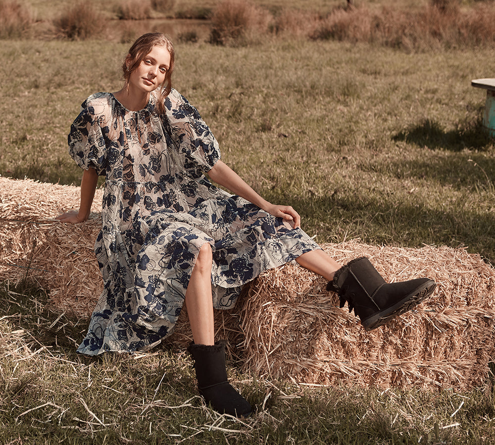 UGG Boots - EVERAU® UGG Women Sheepskin Wool Double Baily Boots Short Back Bow