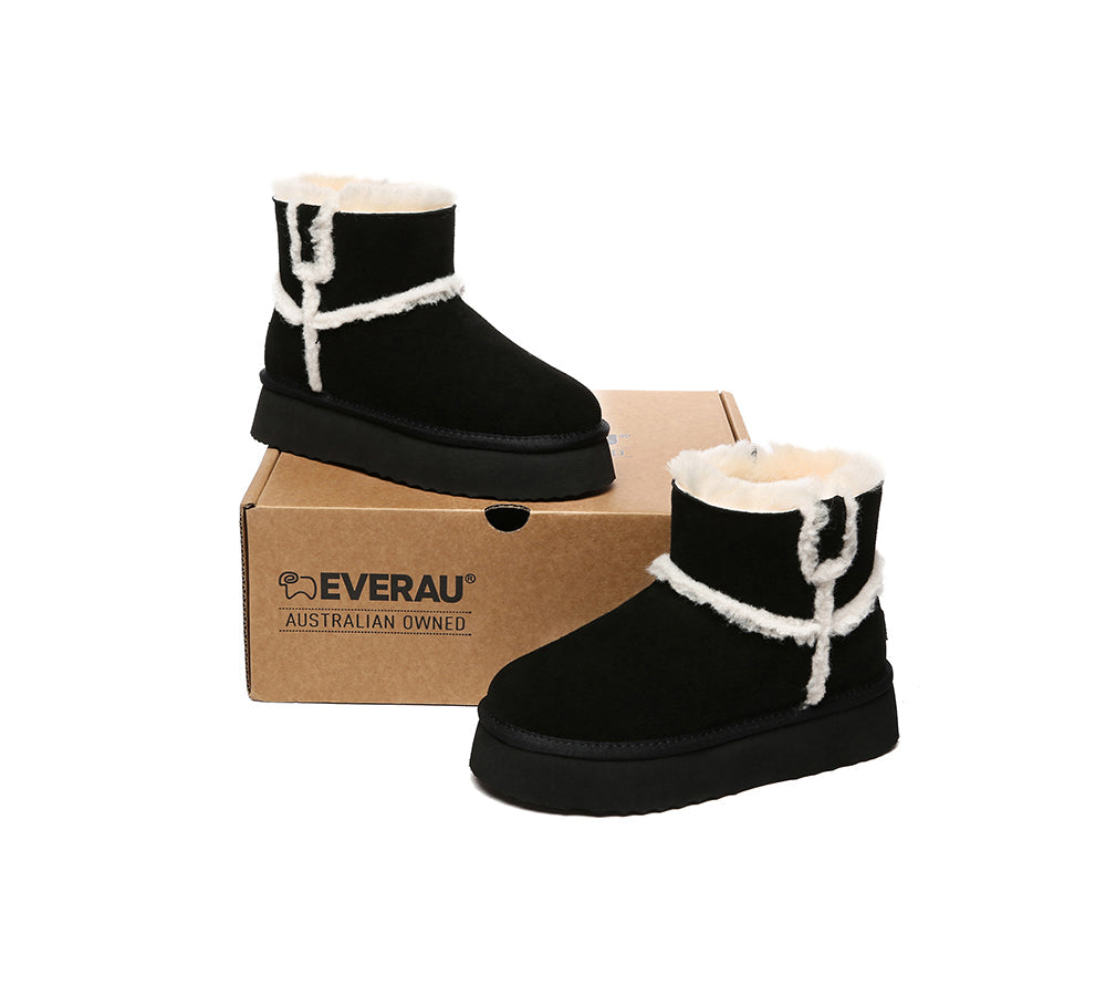 UGG Boots - EVERAUĀ® UGG Women Sheepskin Wool Shearling Lined Ankle Boots Schunck Platform