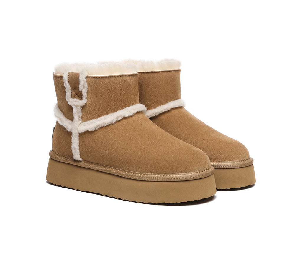 UGG Boots - EVERAUĀ® UGG Women Sheepskin Wool Shearling Lined Ankle Boots Schunck Platform