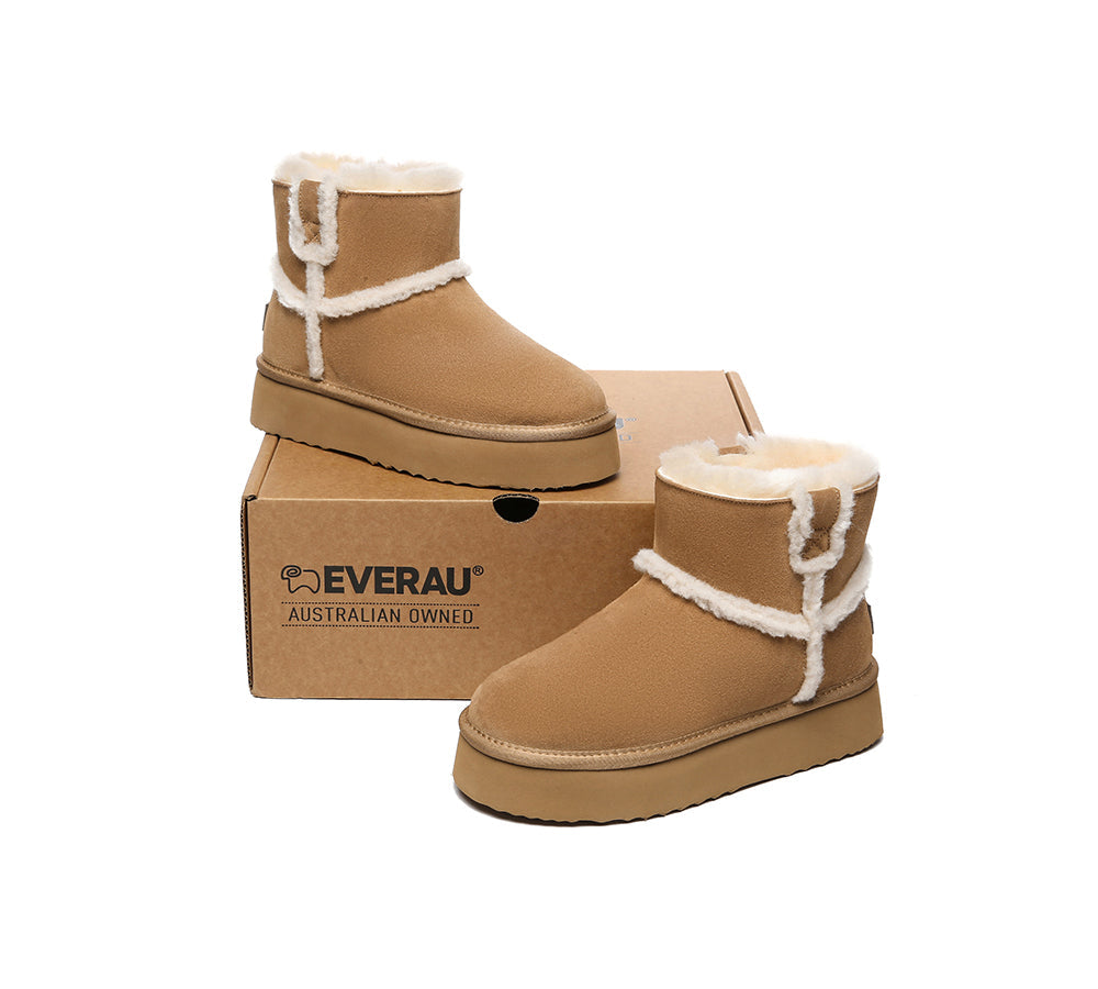 UGG Boots - EVERAUĀ® UGG Women Sheepskin Wool Shearling Lined Ankle Boots Schunck Platform
