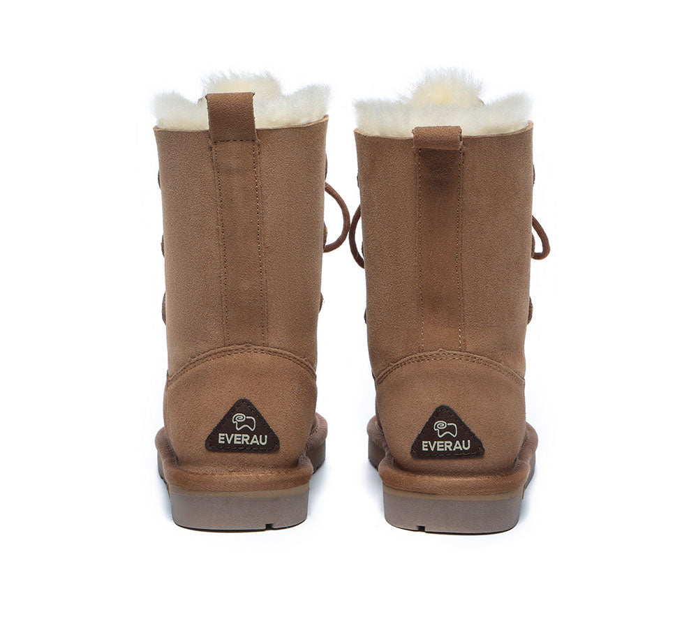 UGG Boots - Lace-up Sheepskin Boots Women Tall Stark