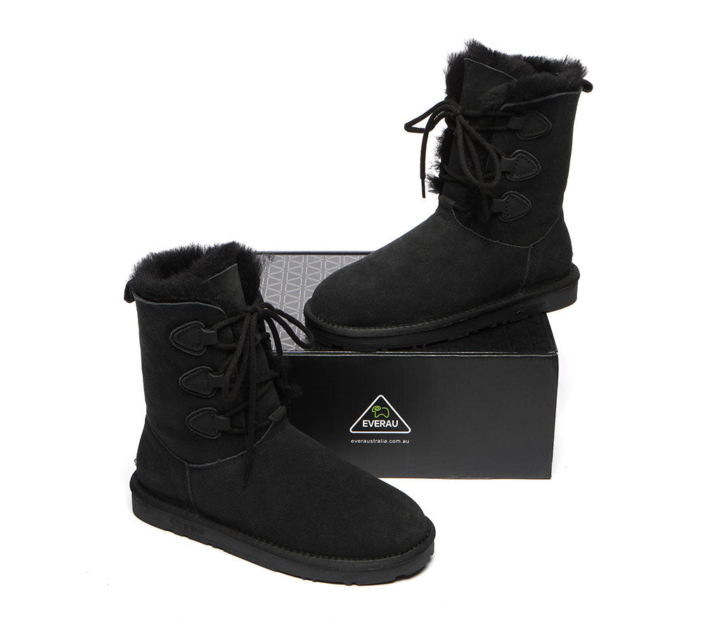 UGG Boots - Lace-up Sheepskin Boots Women Tall Stark