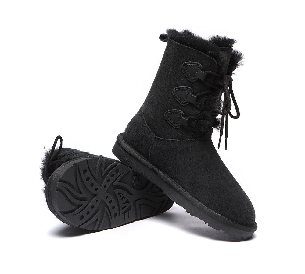 UGG Boots - Lace-up Sheepskin Boots Women Tall Stark