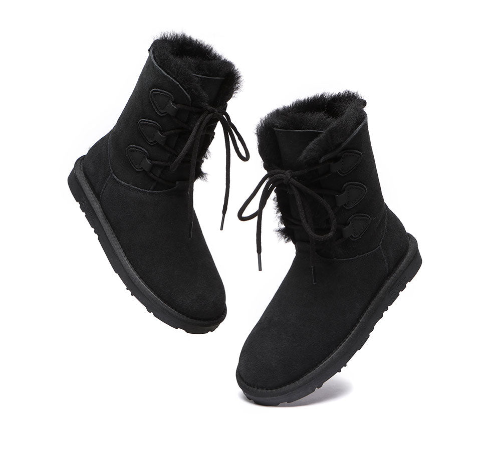 UGG Boots - Lace-up Sheepskin Boots Women Tall Stark
