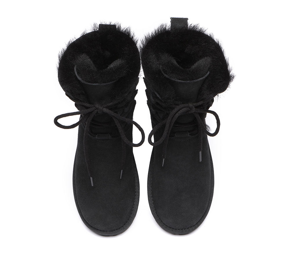 UGG Boots - Lace-up Sheepskin Boots Women Tall Stark