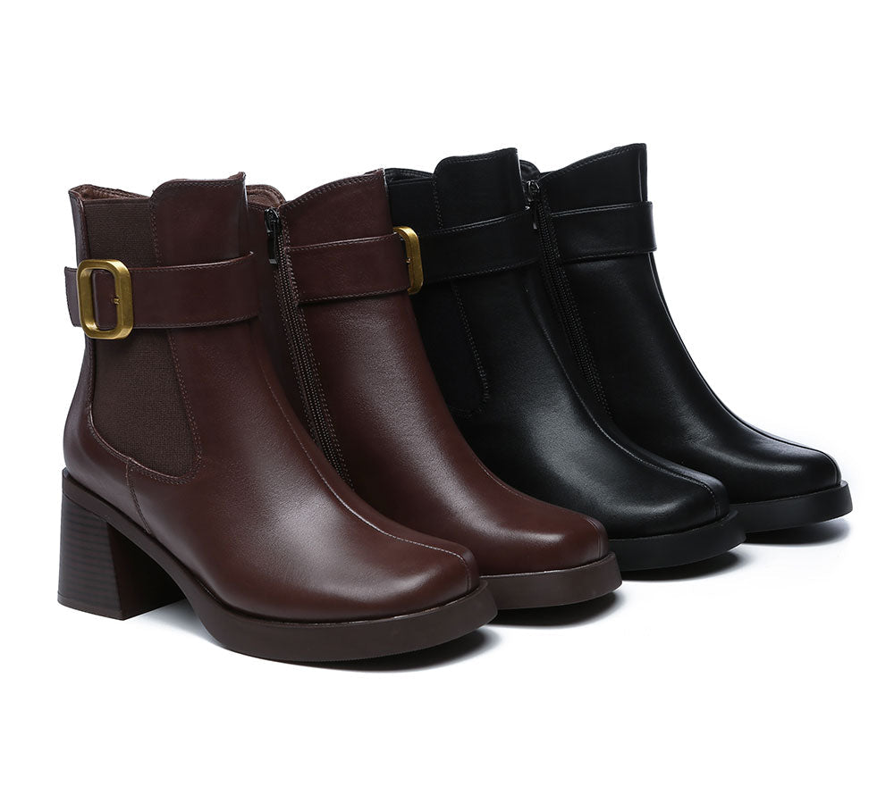 UGG Boots - Women's Leather Heels Ankle Boots Jane