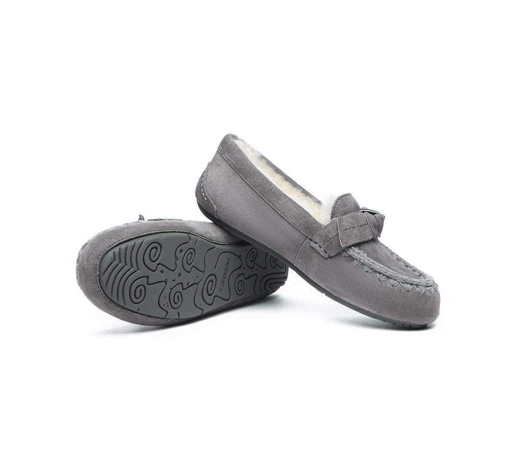 UGG Moccasins - EVERAU?? UGG Women Sheepskin Wool Bow Ankle Slippers Woven Moccasins