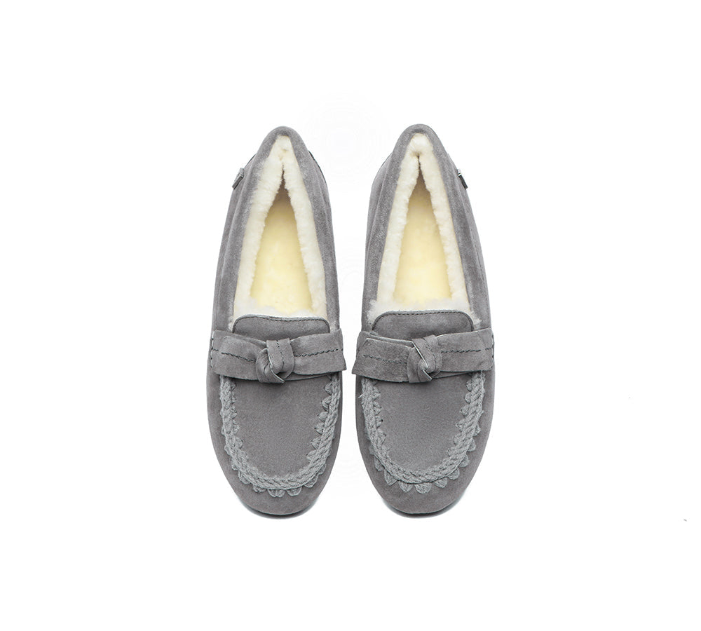 UGG Moccasins - EVERAU?? UGG Women Sheepskin Wool Bow Ankle Slippers Woven Moccasins