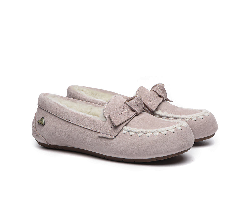 UGG Moccasins - EVERAU?? UGG Women Sheepskin Wool Bow Ankle Slippers Woven Moccasins
