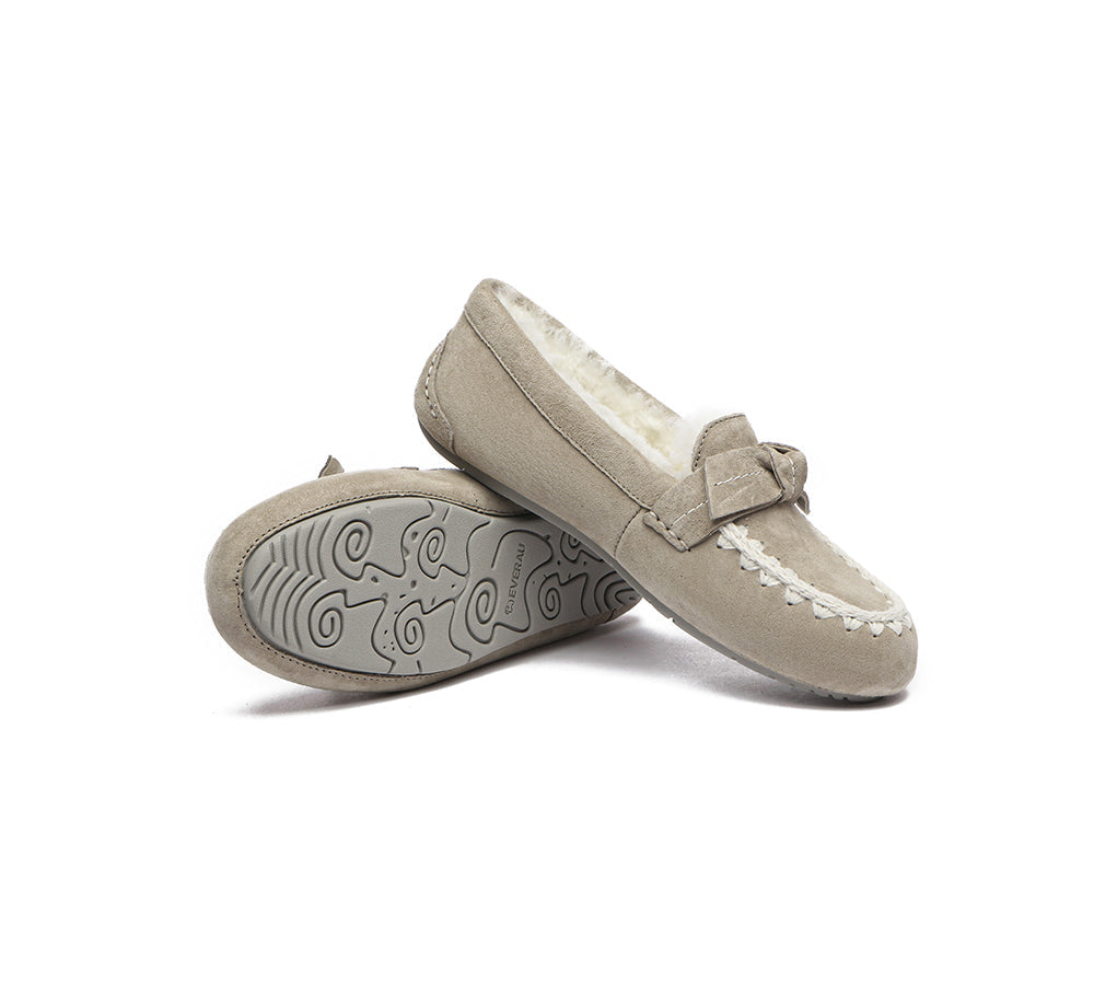 UGG Moccasins - EVERAU?? UGG Women Sheepskin Wool Bow Ankle Slippers Woven Moccasins