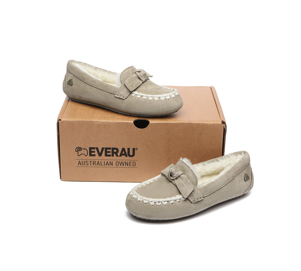 UGG Moccasins - EVERAU?? UGG Women Sheepskin Wool Bow Ankle Slippers Woven Moccasins