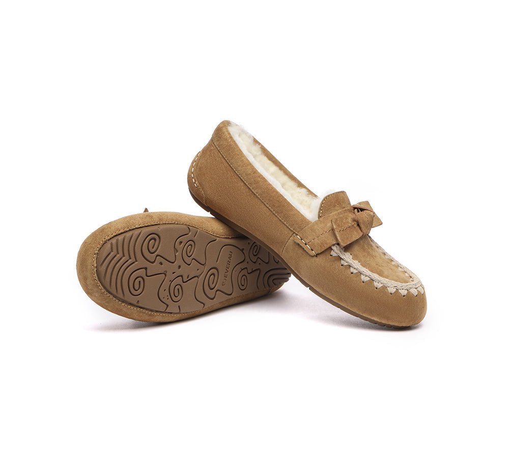 UGG Moccasins - EVERAU?? UGG Women Sheepskin Wool Bow Ankle Slippers Woven Moccasins