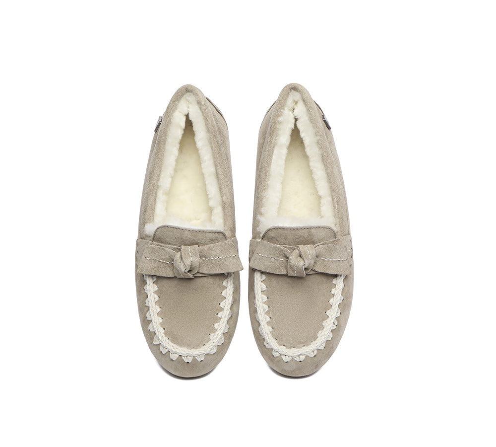 UGG Moccasins - EVERAU?? UGG Women Sheepskin Wool Bow Ankle Slippers Woven Moccasins