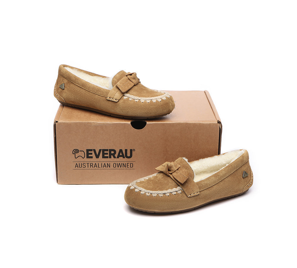 UGG Moccasins - EVERAU?? UGG Women Sheepskin Wool Bow Ankle Slippers Woven Moccasins