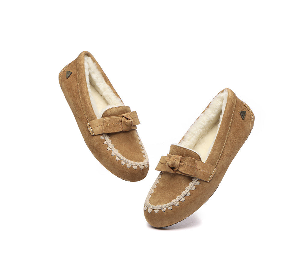 UGG Moccasins - EVERAU?? UGG Women Sheepskin Wool Bow Ankle Slippers Woven Moccasins
