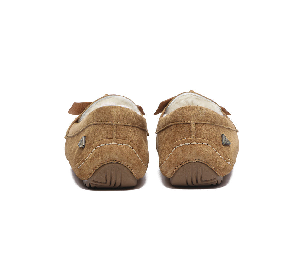 UGG Moccasins - EVERAU® UGG Women Sheepskin Wool Bow Ankle Slippers Woven Moccasins