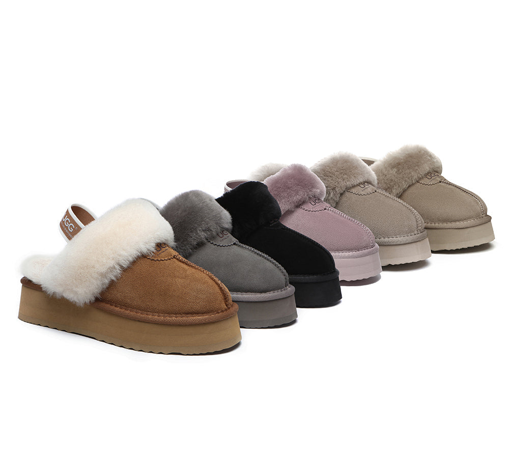 UGG Slipper Women Sheepskin Wool Removable Strap Slingback Waffle
