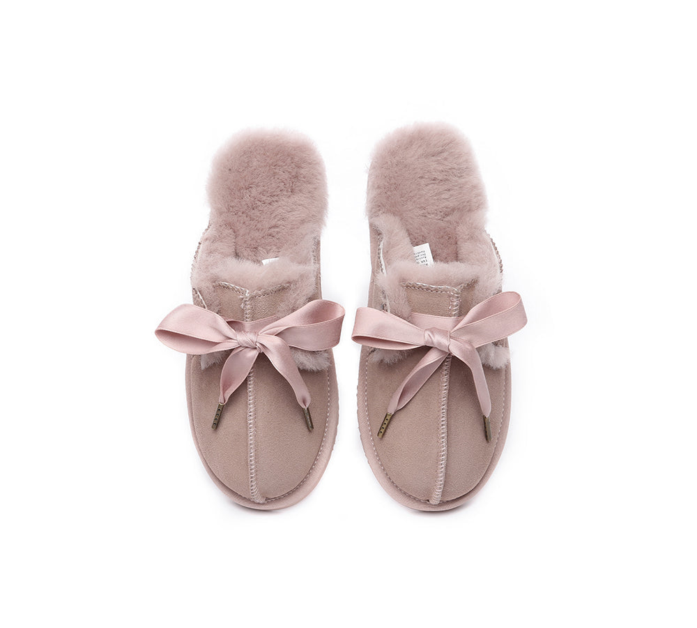 UGG Slippers - UGG Slippers Women Sheepskin Wool Ribbon Bow Ruby