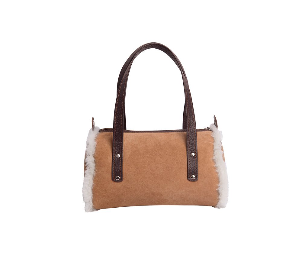 Women Sheepskin Wool Medium Hand Carry Zip Barrel Bag - Bags - Chestnut - One Size - Uggoutlet